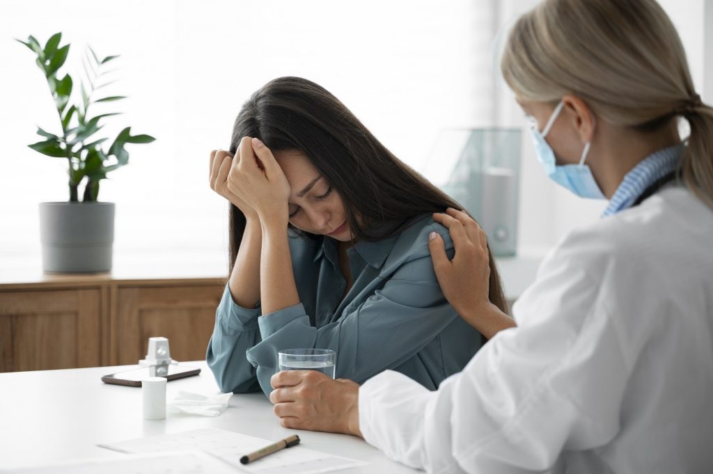 Upset Woman in Hospital